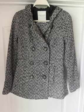 Aeropostale Black & White Herringbone Double-Breasted Pea Coat